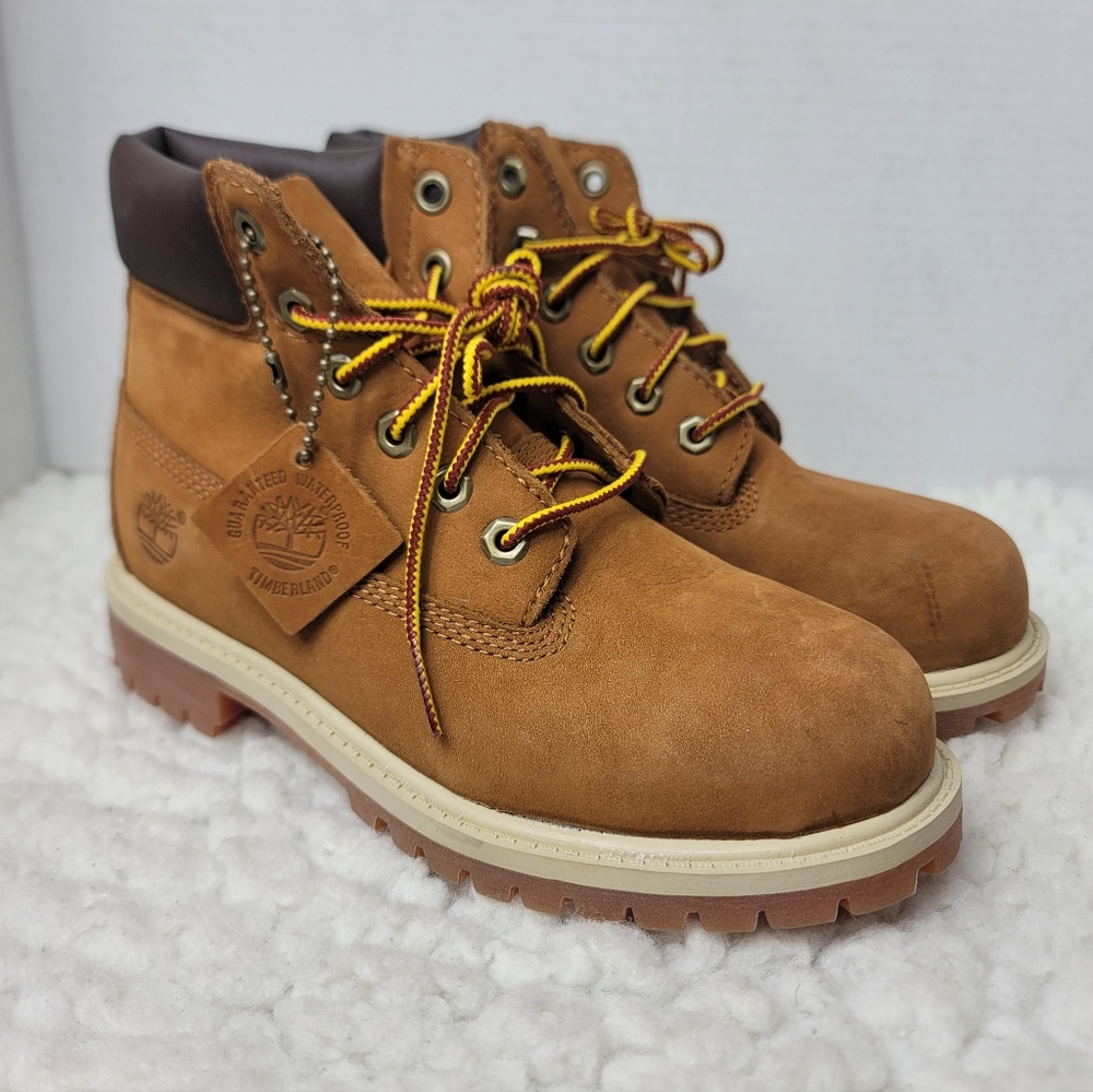 Timberland 6” Premium Boots Boys Youth US 2 Wheat Nubuck Waterproof